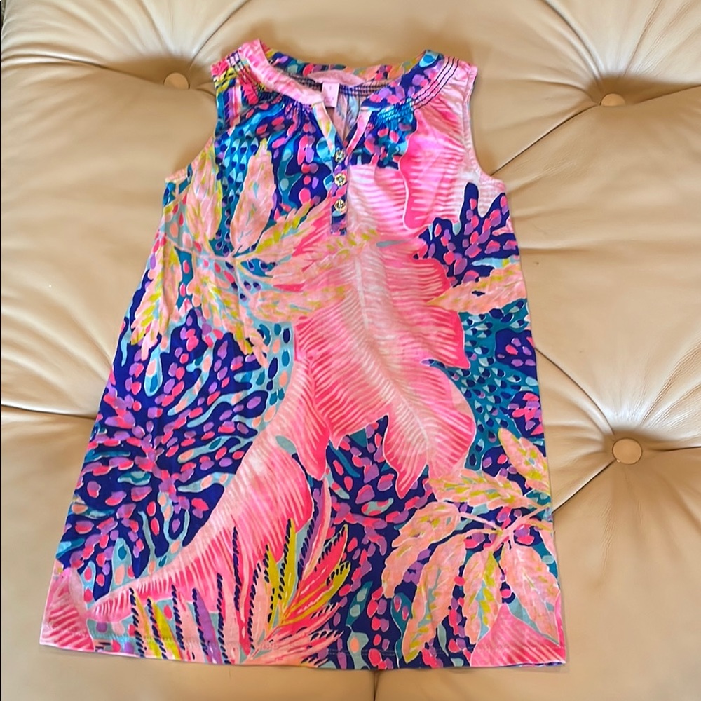 Lilly Pulitzer Girls Tropical Pink Blue Sleeveless Dress
